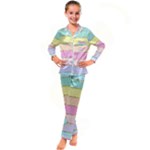 Pastel, Butterfly, Spring, Stripes, Kids  Satin Long Sleeve Pajamas Set