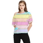 Pastel, Butterfly, Spring, Stripes, One Shoulder Cut Out T-Shirt