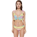 Pastel, Butterfly, Spring, Stripes, Low Cut Ruffle Edge Bikini Set