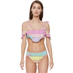 Pastel, Butterfly, Spring, Stripes, Ruffle Edge Tie Up Bikini Set	