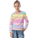 Pastel, Butterfly, Spring, Stripes, Kids  Long Sleeve T-Shirt with Frill 