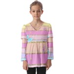 Pastel, Butterfly, Spring, Stripes, Kids  V Neck Casual Top