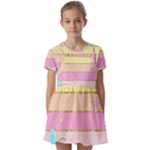 Pastel, Butterfly, Spring, Stripes, Kids  Short Sleeve Pinafore Style Dress