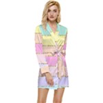 Pastel, Butterfly, Spring, Stripes, Long Sleeve Satin Robe