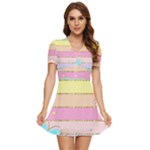 Pastel, Butterfly, Spring, Stripes, V-Neck High Waist Chiffon Mini Dress