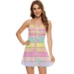 Pastel, Butterfly, Spring, Stripes, Ruffle Edge Bra Cup Chiffon Mini Dress