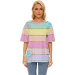 Pastel, Butterfly, Spring, Stripes, Oversized Basic T-Shirt