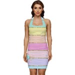 Pastel, Butterfly, Spring, Stripes, Sleeveless Wide Square Neckline Ruched Bodycon Dress