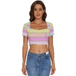 Pastel, Butterfly, Spring, Stripes, Short Sleeve Square Neckline Crop Top 