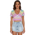 Pastel, Butterfly, Spring, Stripes, V-Neck Crop Top