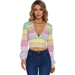 Pastel, Butterfly, Spring, Stripes, Long Sleeve Deep-V Velour Top