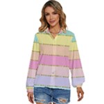 Pastel, Butterfly, Spring, Stripes, Women s Long Sleeve Button Up Shirt