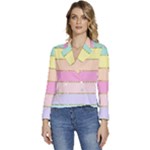 Pastel, Butterfly, Spring, Stripes, Women s Long Sleeve Revers Collar Cropped Jacket