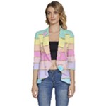 Pastel, Butterfly, Spring, Stripes, Women s 3/4 Sleeve Ruffle Edge Open Front Jacket