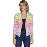 Pastel, Butterfly, Spring, Stripes, Women s Casual 3/4 Sleeve Spring Jacket