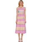 Pastel, Butterfly, Spring, Stripes, V-Neck Drawstring Shoulder Sleeveless Maxi Dress