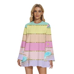 Round Neck Long Sleeve Bohemian Style Chiffon Mini Dress 