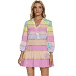 Pastel, Butterfly, Spring, Stripes, V-Neck Placket Mini Dress