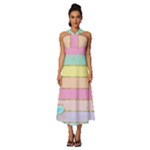 Pastel, Butterfly, Spring, Stripes, Sleeveless Cross Front Cocktail Midi Chiffon Dress