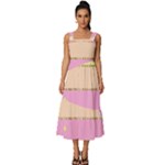 Pastel, Butterfly, Spring, Stripes, Square Neckline Tiered Midi Dress