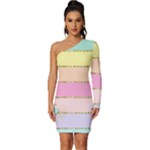 Pastel, Butterfly, Spring, Stripes, Long Sleeve One Shoulder Mini Dress