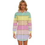 Pastel, Butterfly, Spring, Stripes, Womens Long Sleeve Shirt Dress