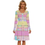 Pastel, Butterfly, Spring, Stripes, Long Sleeve Dress With Pocket