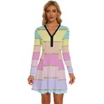 Pastel, Butterfly, Spring, Stripes, Long Sleeve Deep V Mini Dress 