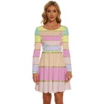 Pastel, Butterfly, Spring, Stripes, Long Sleeve Wide Neck Velvet Dress