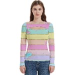 Pastel, Butterfly, Spring, Stripes, Women s Cut Out Long Sleeve T-Shirt