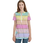 Pastel, Butterfly, Spring, Stripes, Women s Zip Front V-Neck Short Sleeve Casual Top Pocket Shirt