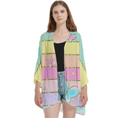 Open Front 3/4 Sleeve Batwing Chiffon Cardigan Kimono 