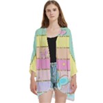 Pastel, Butterfly, Spring, Stripes, Open Front 3/4 Sleeve Batwing Chiffon Cardigan Kimono