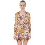 Seven Horses, Sun V-neck Bodycon Long Sleeve Dress