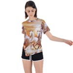 Seven Horses, Sun Asymmetrical Short Sleeve Sports T-Shirt