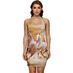 Seven Horses, Sun Sleeveless Wide Square Neckline Ruched Bodycon Dress