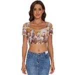 Seven Horses, Sun Short Sleeve Square Neckline Crop Top 