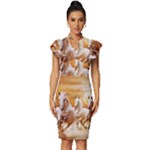 Seven Horses, Sun Vintage Frill Sleeve V-Neck Bodycon Dress