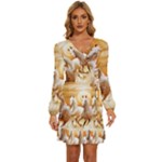 Seven Horses, Sun Long Sleeve Waist Tie Ruffle Velvet Dress