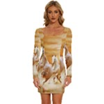 Seven Horses, Sun Long Sleeve Square Neck Bodycon Velvet Dress