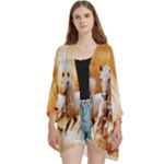 Seven Horses, Sun Open Front 3/4 Sleeve Batwing Chiffon Cardigan Kimono