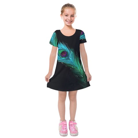 Shree Krishna, Feather, Lord, Rainbows Kids  Short Sleeve Velvet Dress from ArtsNow.com