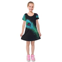 Shree Krishna, Feather, Lord, Rainbows Kids  Short Sleeve Velvet Dress from ArtsNow.com