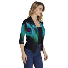 Women s Draped Front 3/4 Sleeve Shawl Collar Jacket 