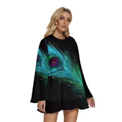 Round Neck Long Sleeve Bohemian Style Chiffon Mini Dress 