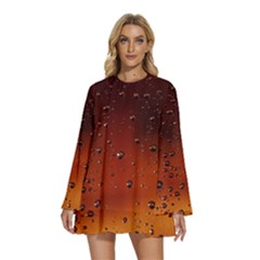 Round Neck Long Sleeve Bohemian Style Chiffon Mini Dress 