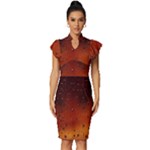 Water Drops, Lui, Amazing Vintage Frill Sleeve V-Neck Bodycon Dress