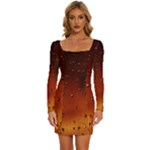 Water Drops, Lui, Amazing Long Sleeve Square Neck Bodycon Velvet Dress