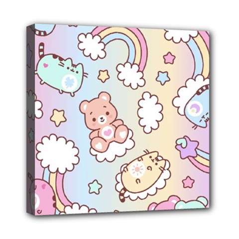 Usheen Carebears, Bears, Cat, Colorful, Cute, Pastel, Pattern Mini Canvas 8  x 8  (Stretched) from ArtsNow.com