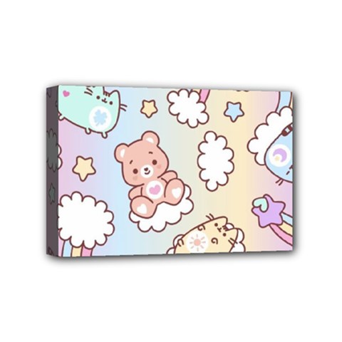 Usheen Carebears, Bears, Cat, Colorful, Cute, Pastel, Pattern Mini Canvas 6  x 4  (Stretched) from ArtsNow.com